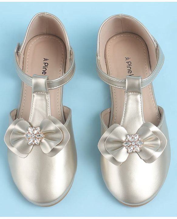 Pine Kids Velcro Closure Ballerina with Bow Applique - Gold