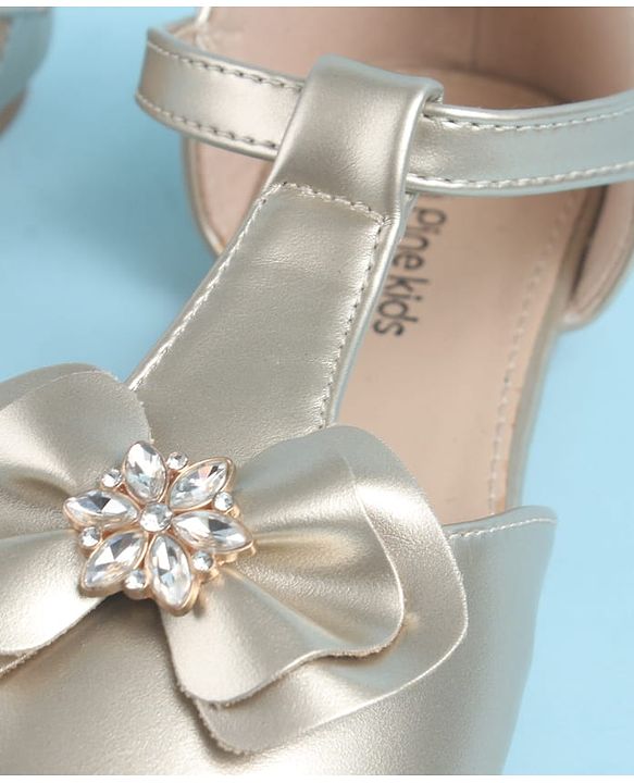Pine Kids Velcro Closure Ballerina with Bow Applique - Gold