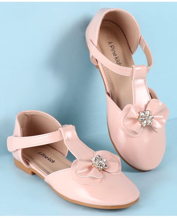 Pine Kids Velcro Closure Ballerina with Bow Applique - Gold