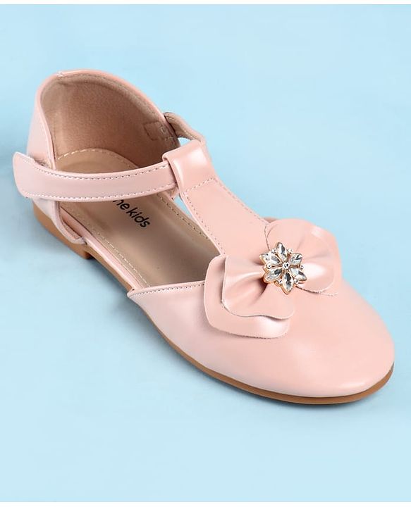 Pine Kids Velcro Closure Ballerina with Bow Applique - Gold