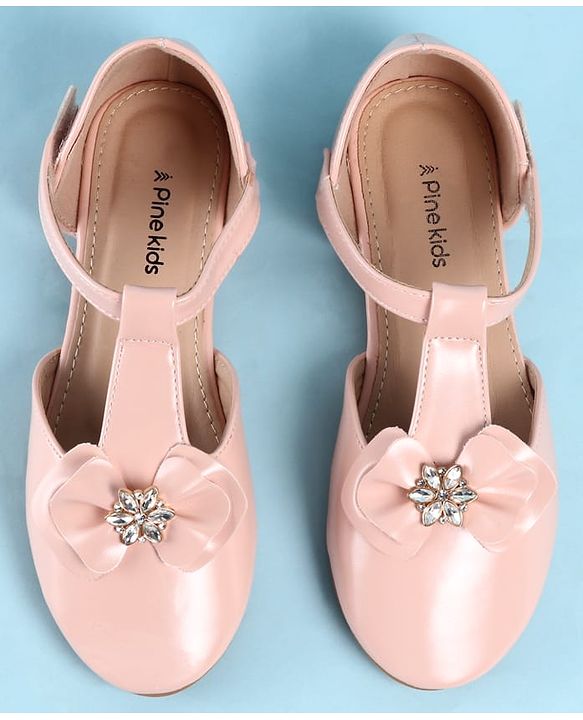 Pine Kids Velcro Closure Ballerina with Bow Applique - Gold