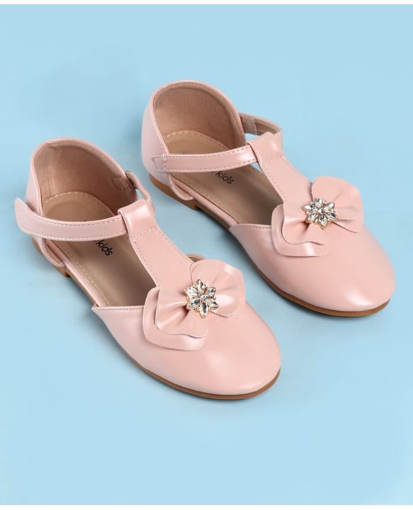Pine Kids Velcro Closure Ballerina with Bow Applique - Gold