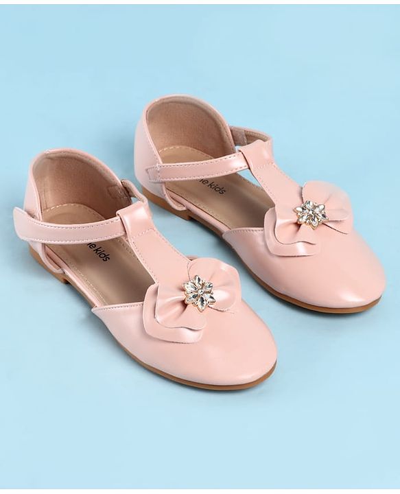Pine Kids Velcro Closure Ballerina with Bow Applique - Gold