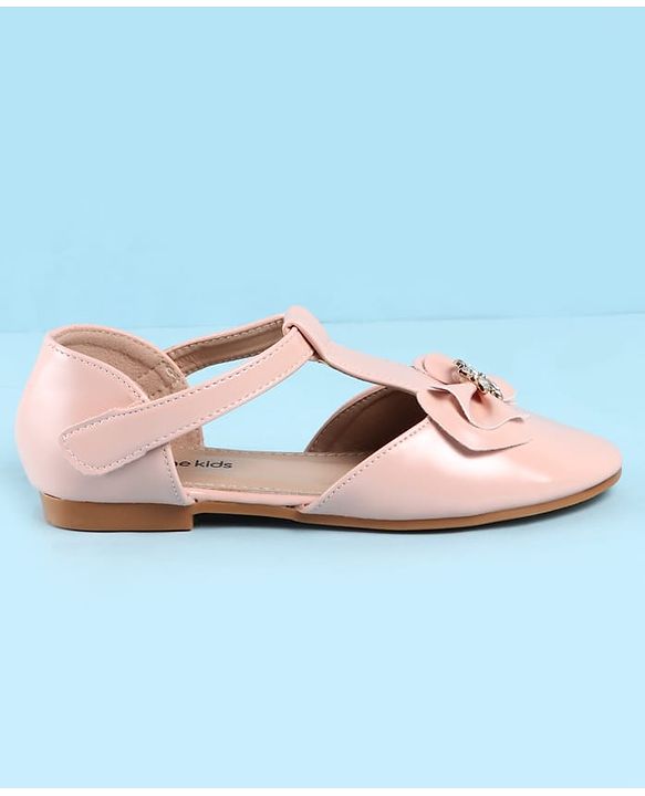 Pine Kids Velcro Closure Ballerina with Bow Applique - Gold