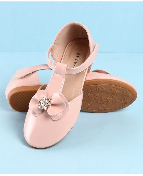 Pine Kids Velcro Closure Ballerina with Bow Applique - Gold