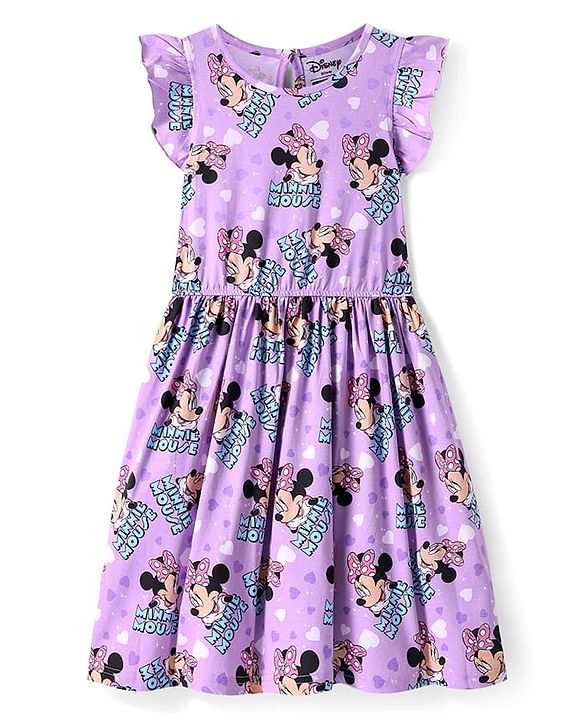 Pine Kids Disney Single Jersey Knit Sleeveless Frock With Minnie Mouse Print -Lavender