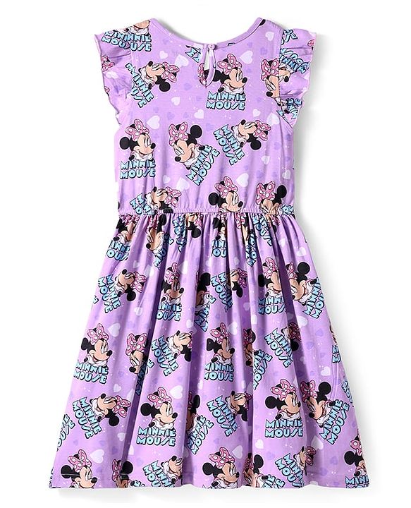 Pine Kids Disney Single Jersey Knit Sleeveless Frock With Minnie Mouse Print -Lavender