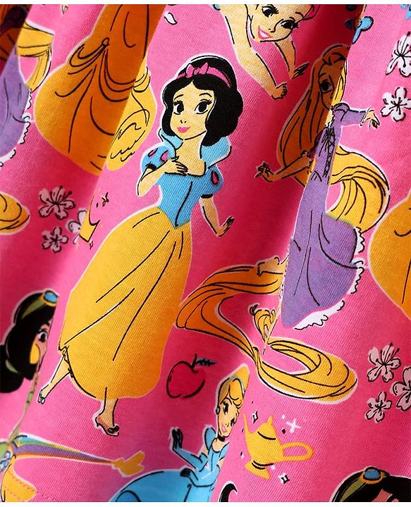 Pine Kids Disney Single Jersey Knit Frill Sleeves Frock with Disney Princess Graphics - Pink