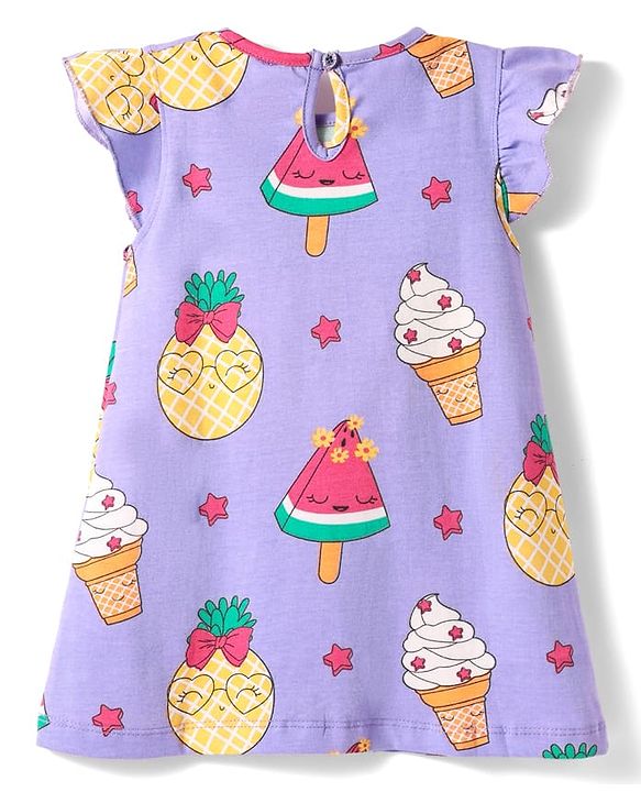 Babyhug Cotton Knit Half Sleeves Capri Nightsuit with Icecream Print - Purple