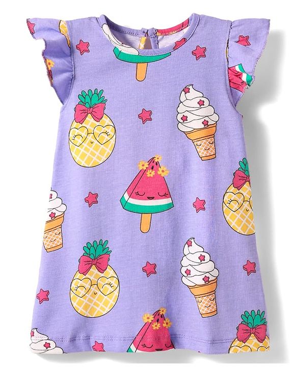 Babyhug Cotton Knit Half Sleeves Capri Nightsuit with Icecream Print - Purple