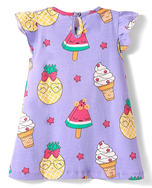Babyhug Cotton Knit Half Sleeves Capri Nightsuit with Icecream Print - Purple