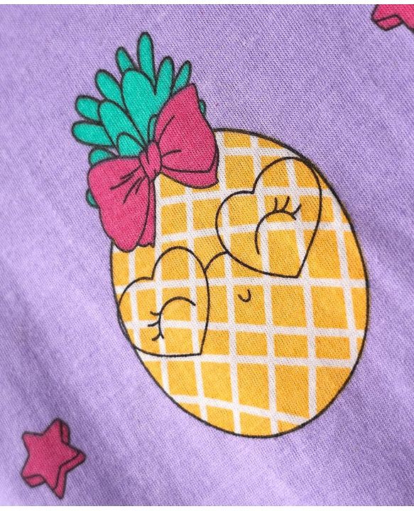 Babyhug Cotton Knit Half Sleeves Capri Nightsuit with Icecream Print - Purple
