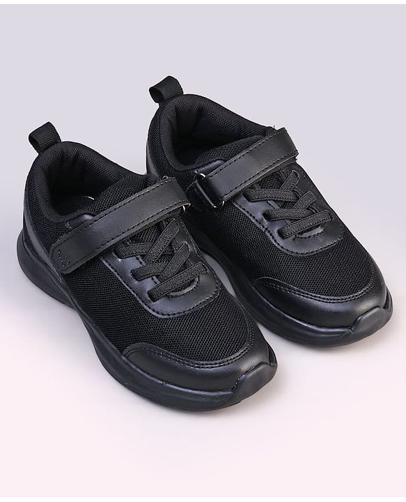 Pine Kids Velcro Closure Solid Color School Shoes - Black