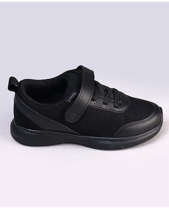 Pine Kids Velcro Closure Solid Color School Shoes - Black
