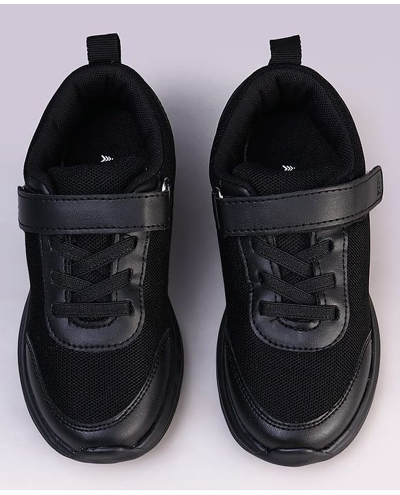 Pine Kids Velcro Closure Solid Color School Shoes - Black