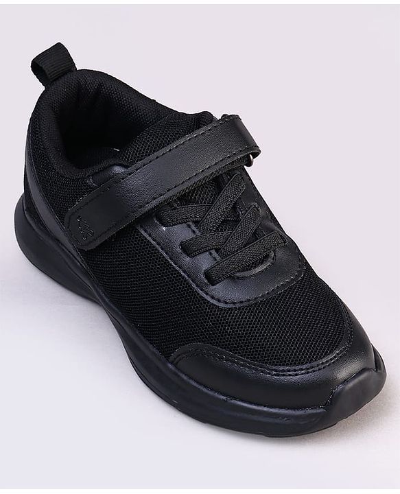 Pine Kids Velcro Closure Solid Color School Shoes - Black