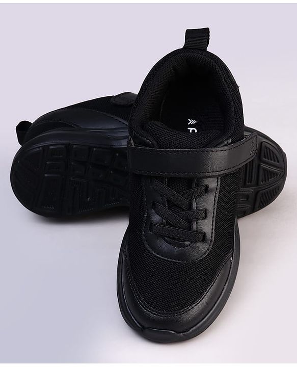 Pine Kids Velcro Closure Solid Color School Shoes - Black