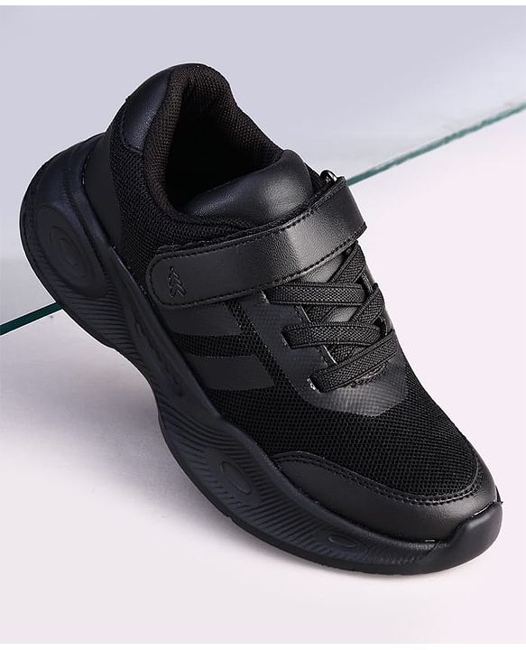 Pine Kids Velcro Closure Striped School Shoes - Black