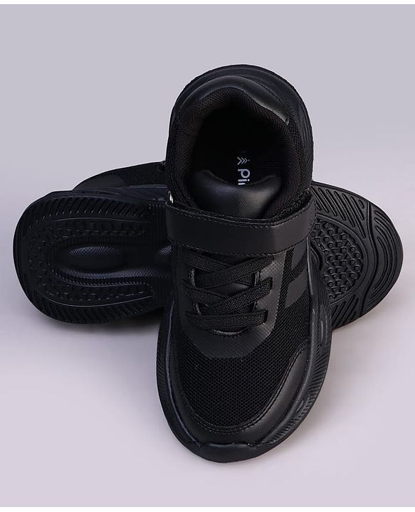 Pine Kids Velcro Closure Striped School Shoes - Black