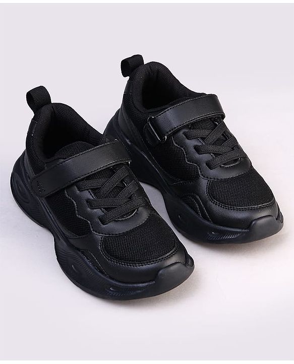 Pine Kids Velcro Closure Solid Color School Shoes - Black