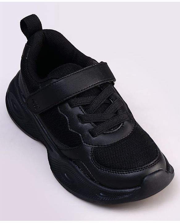Pine Kids Velcro Closure Solid Color School Shoes - Black