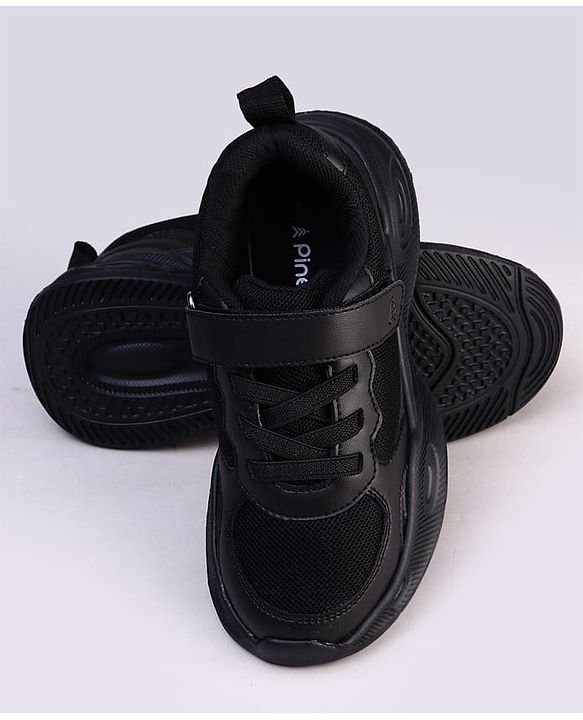 Pine Kids Velcro Closure Solid Color School Shoes - Black