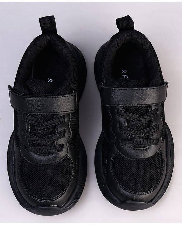 Pine Kids Velcro Closure Solid Color School Shoes - Black