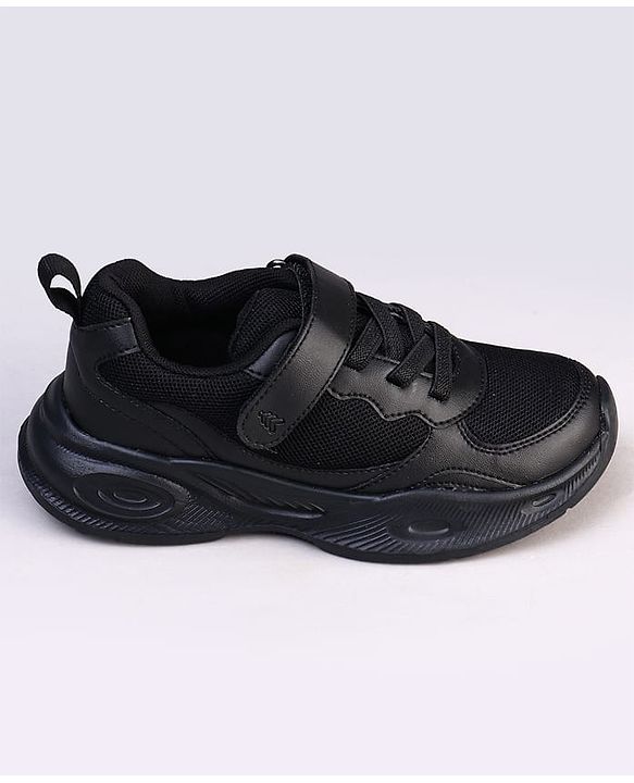 Pine Kids Velcro Closure Solid Color School Shoes - Black