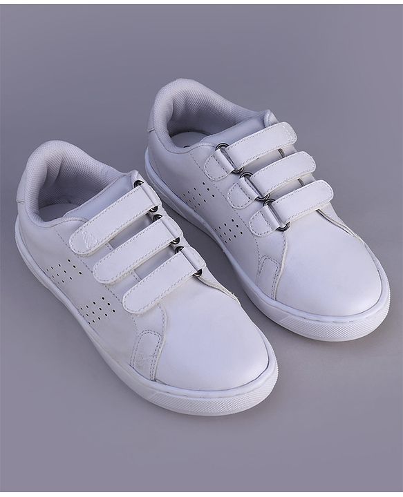 Pine Kids Velcro Closure Solid Color School School Shoes - White