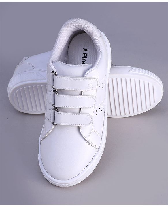 Pine Kids Velcro Closure Solid Color School School Shoes - White