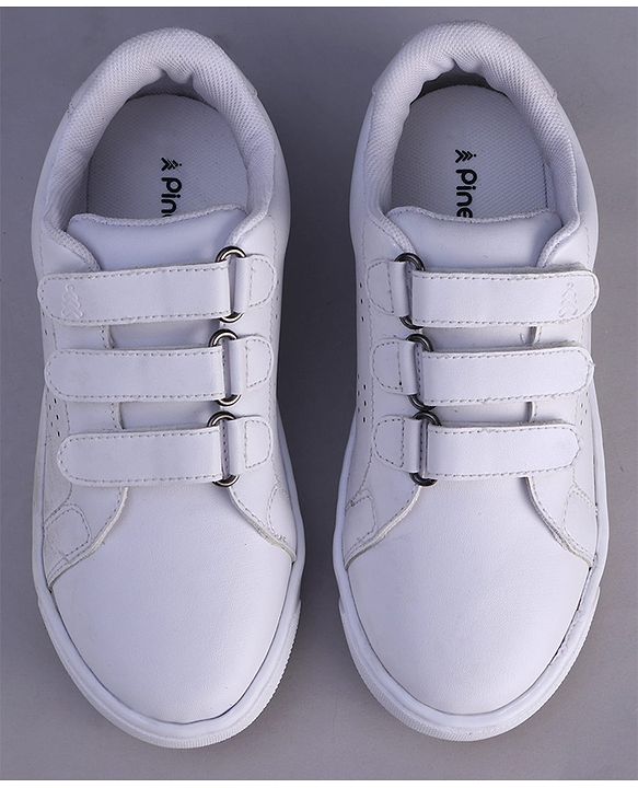 Pine Kids Velcro Closure Solid Color School School Shoes - White
