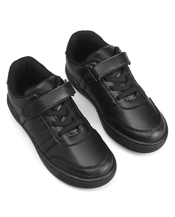 Pine Kids Velcro Closure Solid Color School Shoes - Black