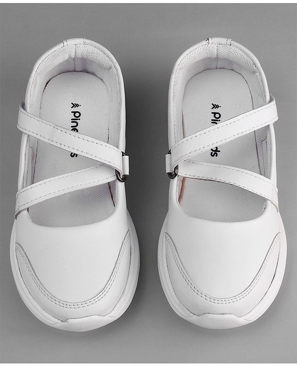 Pine Kids Velcro Closure Solid Coloured School Shoes - White
