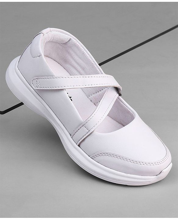 Pine Kids Velcro Closure Solid Coloured School Shoes - White