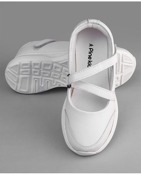 Pine Kids Velcro Closure Solid Coloured School Shoes - White