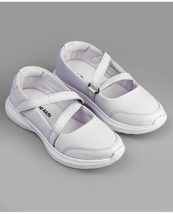 Pine Kids Velcro Closure Solid Coloured School Shoes - White