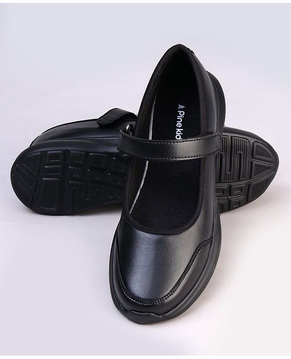 Pine Kids Velcro Closure Solid Color School Shoes - Black