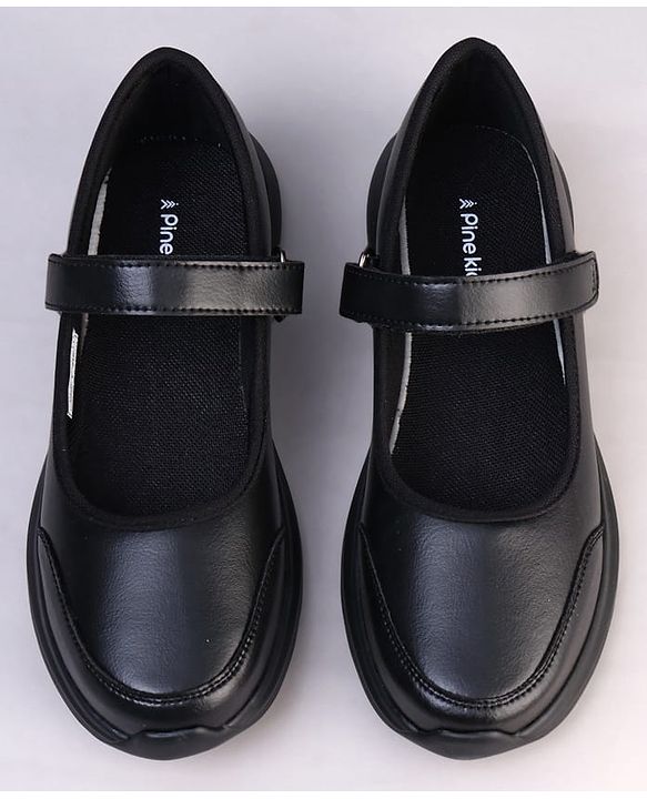 Pine Kids Velcro Closure Solid Color School Shoes - Black