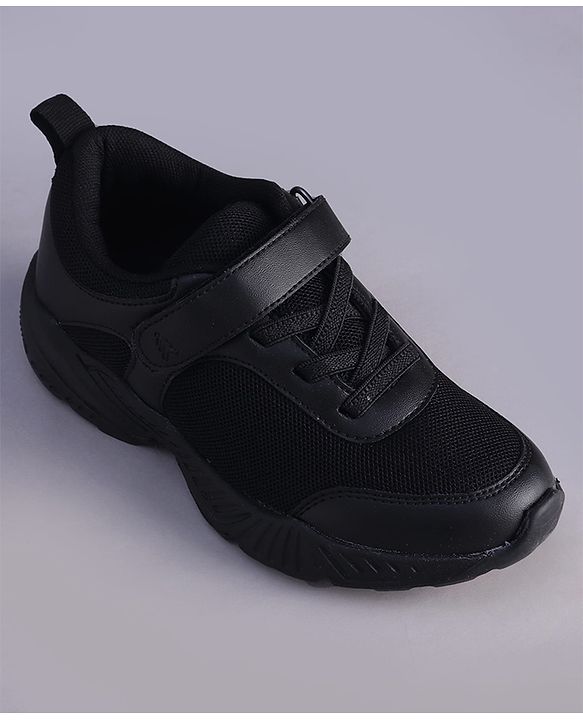 Pine Kids Velcro Closure Solid Color School Shoes - Black