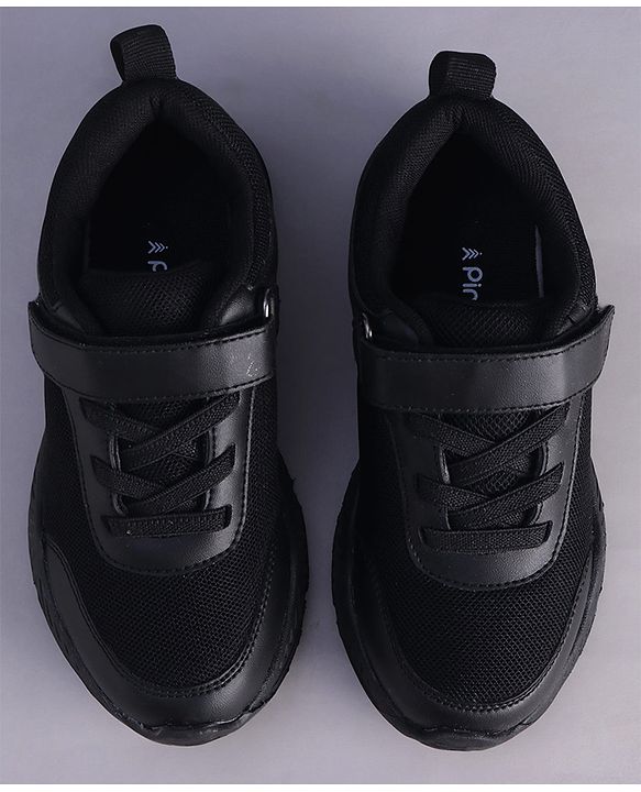 Pine Kids Velcro Closure Solid Color School Shoes - Black