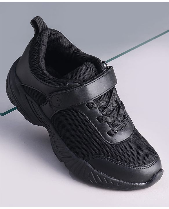 Pine Kids Velcro Closure Solid Color School Shoes - Black