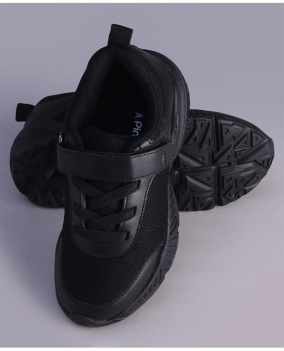 Pine Kids Velcro Closure Solid Color School Shoes - Black