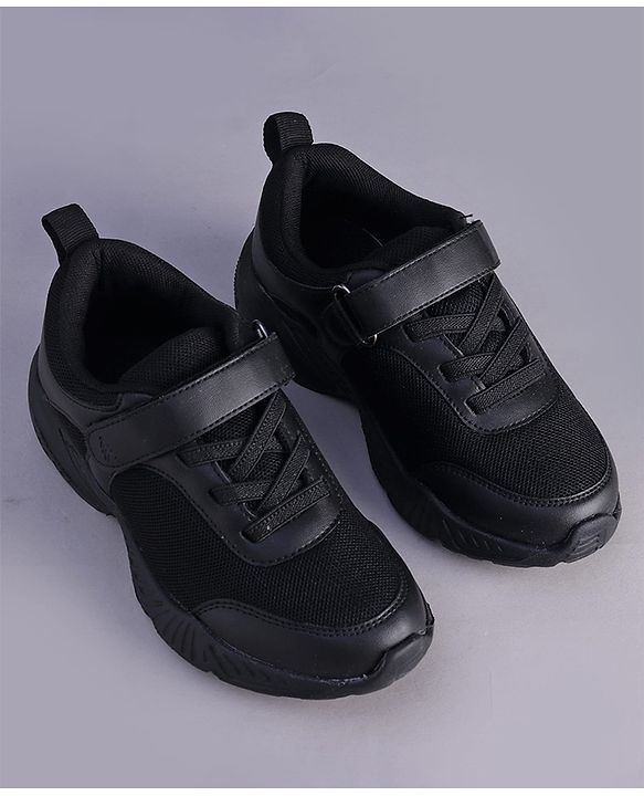 Pine Kids Velcro Closure Solid Color School Shoes - Black