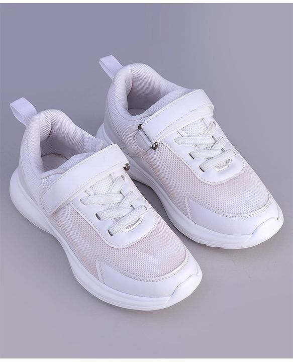 Pine Kids Velcro Closure Solid Color School Shoes - White