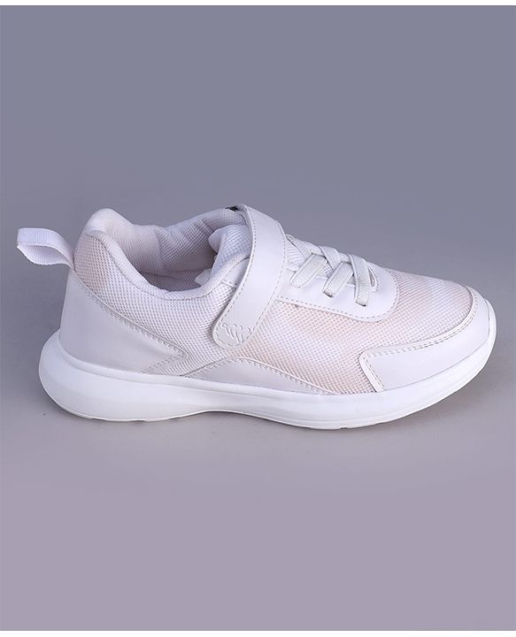 Pine Kids Velcro Closure Solid Color School Shoes - White