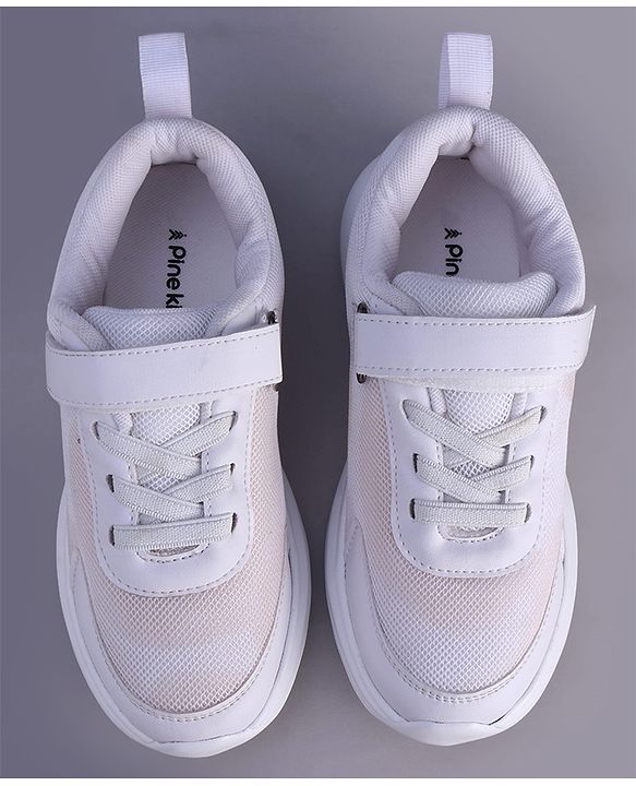 Pine Kids Velcro Closure Solid Color School Shoes - White