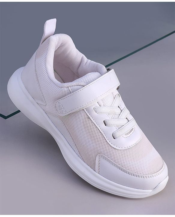 Pine Kids Velcro Closure Solid Color School Shoes - White