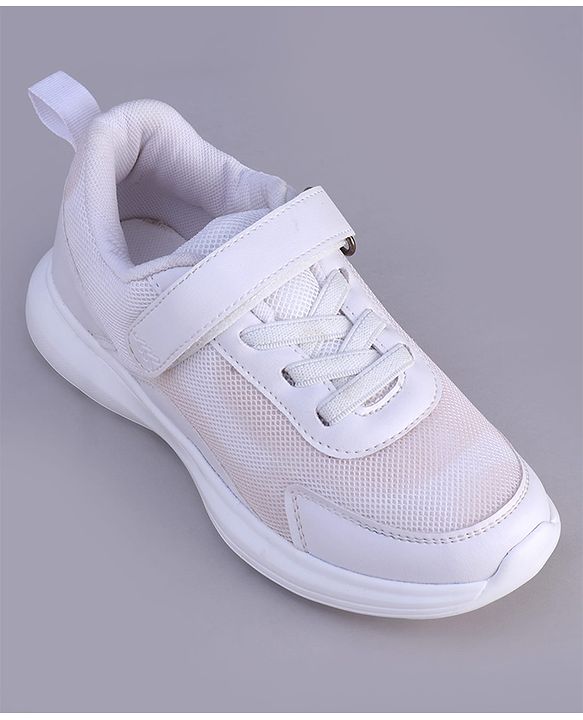 Pine Kids Velcro Closure Solid Color School Shoes - White