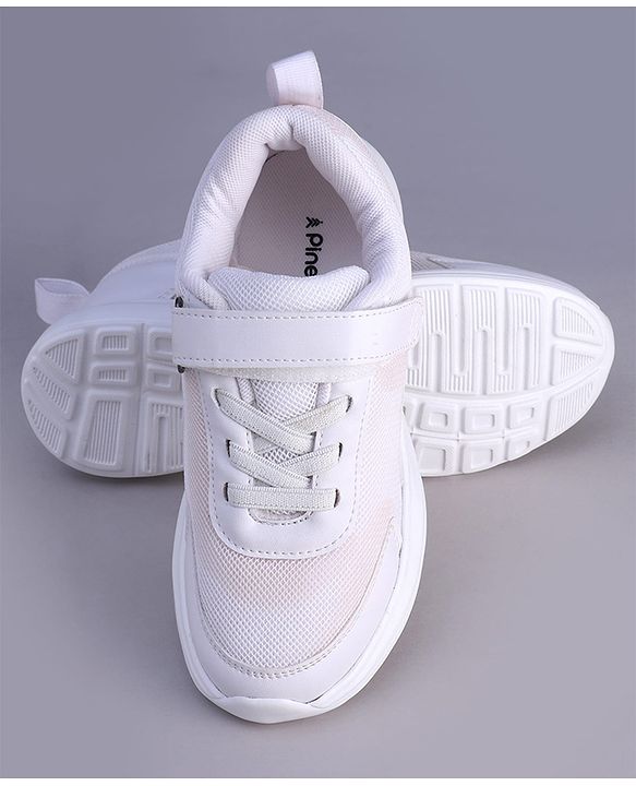 Pine Kids Velcro Closure Solid Color School Shoes - White