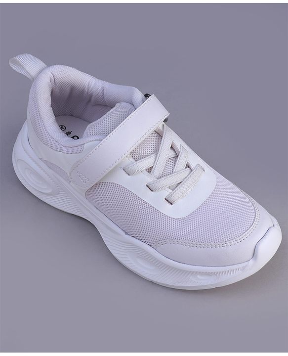 Pine Kids Velcro Closure Solid Color School Shoes - White